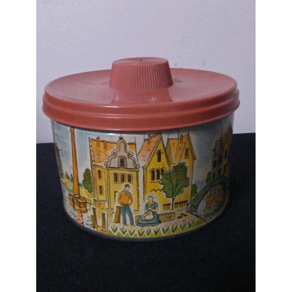 Vintage Mrs Leland's Old Fashioned Candies Tin w/ OrangLid ~ Scenes Venice Italy - Picture 1 of 9